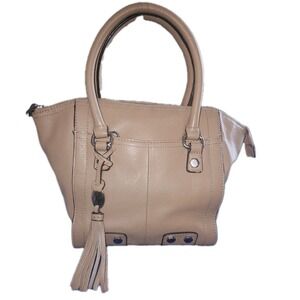 Tignanello Beige Leather Satchel Handbag Pebbled Leather Striped Interior
